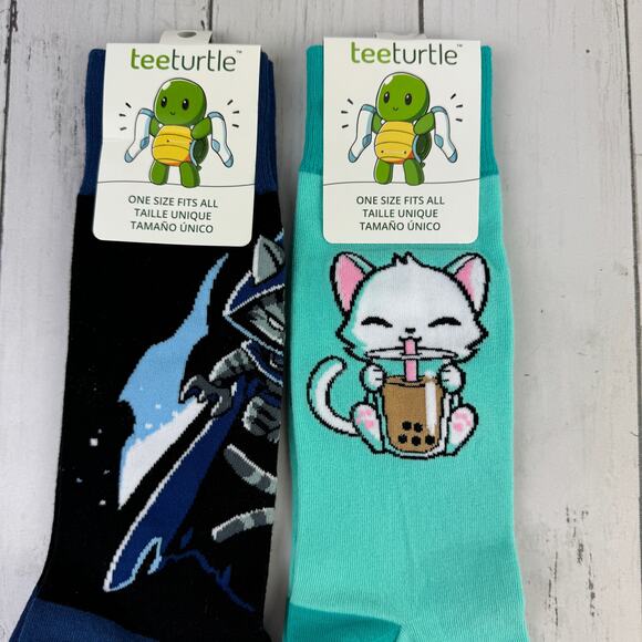 2-NWT Teeturtle Shadow Claw Cat Boba Tea Crew Socks Gift Stocking Stuffer - Picture 3 of 5